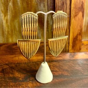 1980's Vintage Art Deco Gold Plate Clip On Earrings